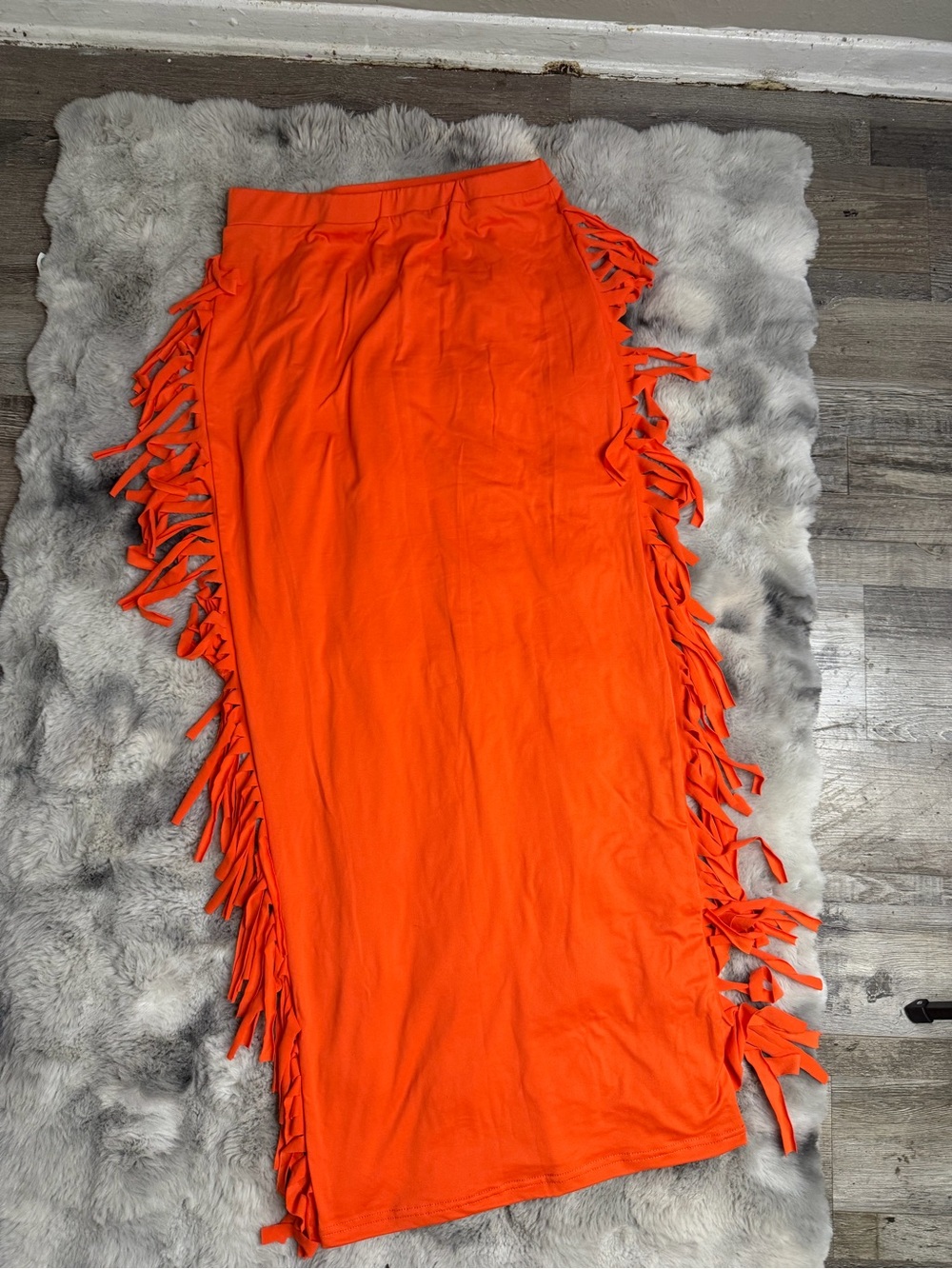 Women's Orange Fringe Maxi Skirt